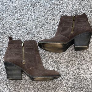Lucky Brand Brown Leather Suede Zip Up/ buckle boots